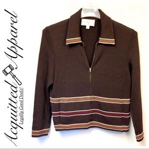 St. John Brown ZIP Up Sweater Jacket Long Sleeve